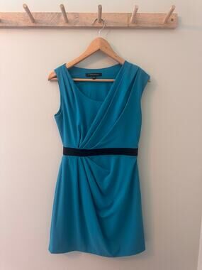 Cynthia Steffe Blue Teal Sheath Dress Size 2 Ruched Sleeveless Cocktail Work